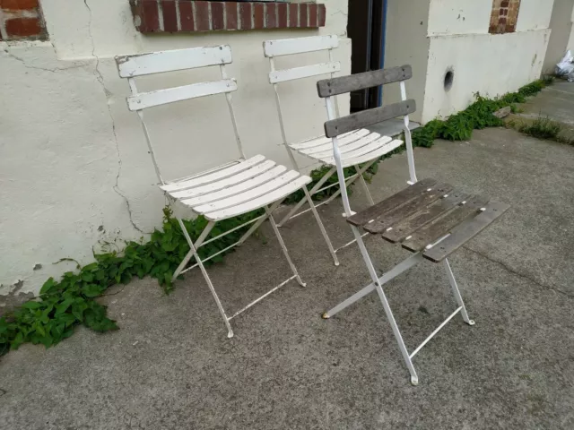 lot 3 chaises de bistrot pliante bois et métal