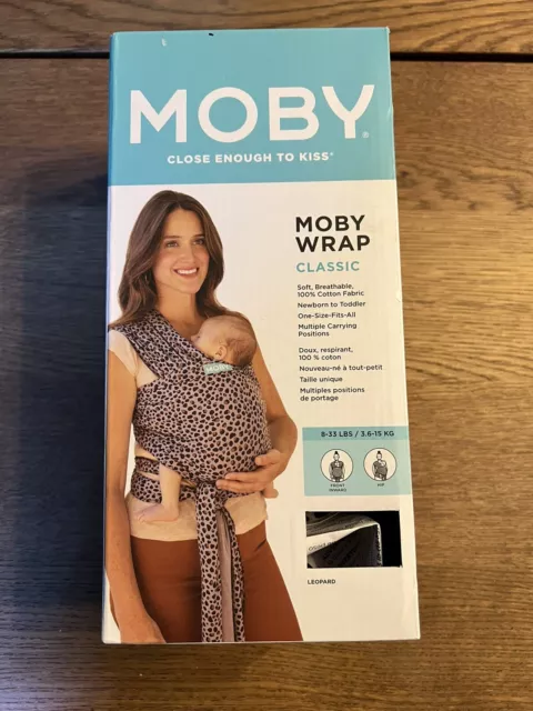 MOBY WRAP Classic Baby Carrier 100% Cotton Fabric - Leopard Brand new In Box