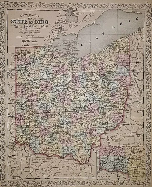 Old 1857 CHARLES DESILVER New Universal Atlas Map ~ OHIO - DAYTON ~ Free S&H