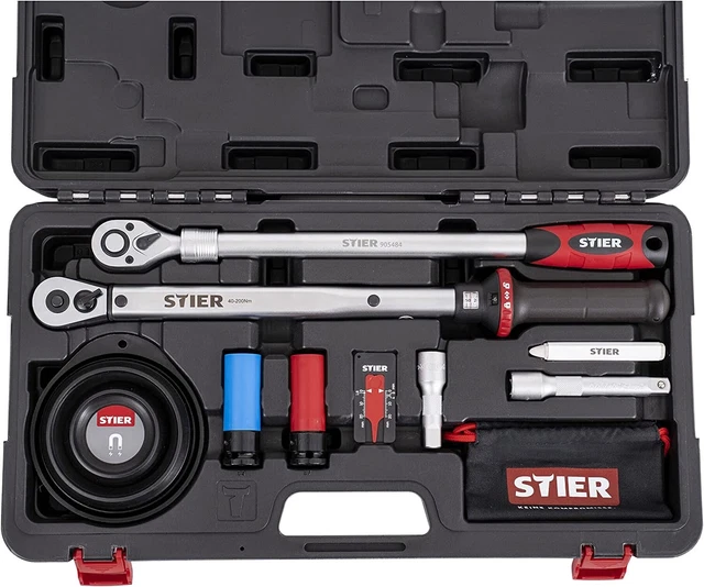 STIER Set montaggio ruote 1/2'', set cambio pneumatici, 40-200 Nm, 11 pezzi, con