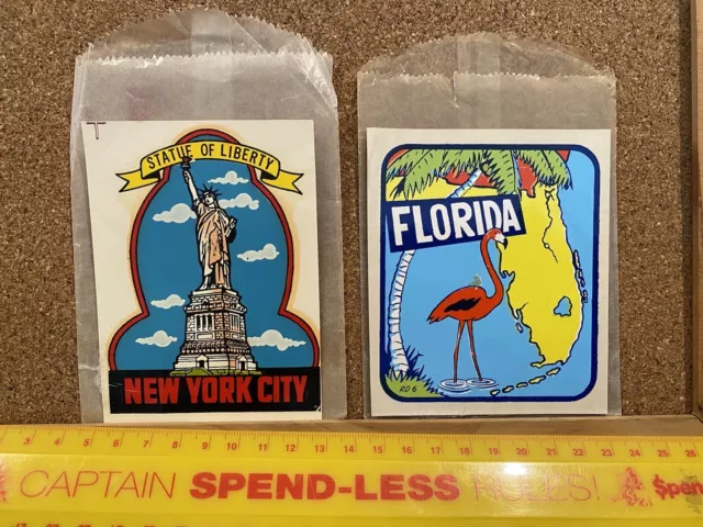 1960S New York City Statue Of Liberty & Florida Usa Souvenir Car Decal Stickers!