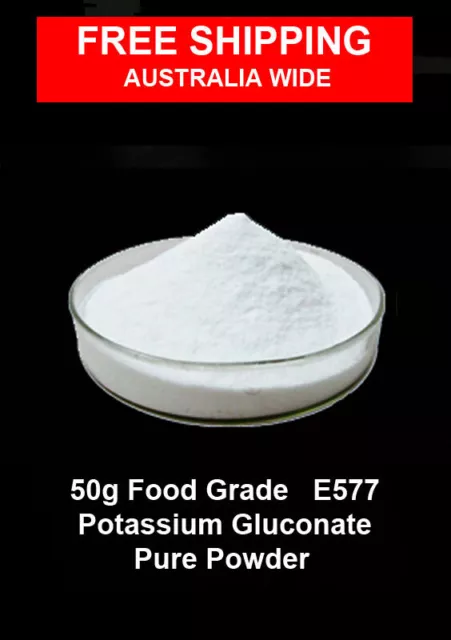 50g   Food Grade Pure Potassium Gluconate  Powder  E577 ,  Vegan, vegetarian