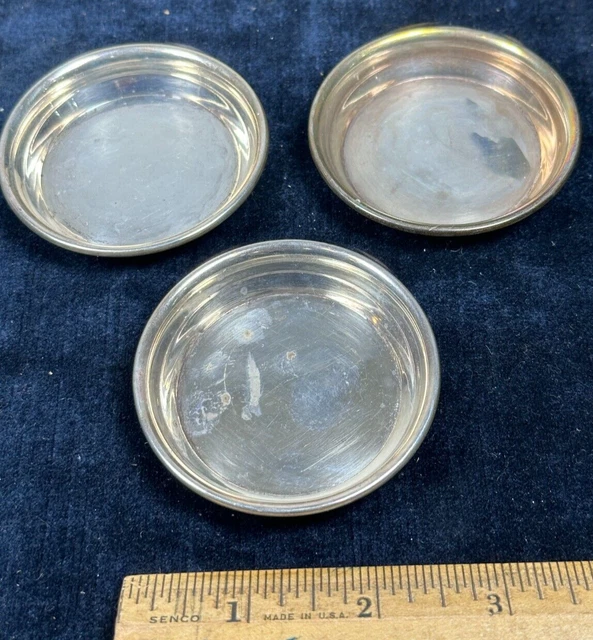 (3) Antique Sterling Silver Small 2 5/8" Plates - 48 Grams Excellent Condition