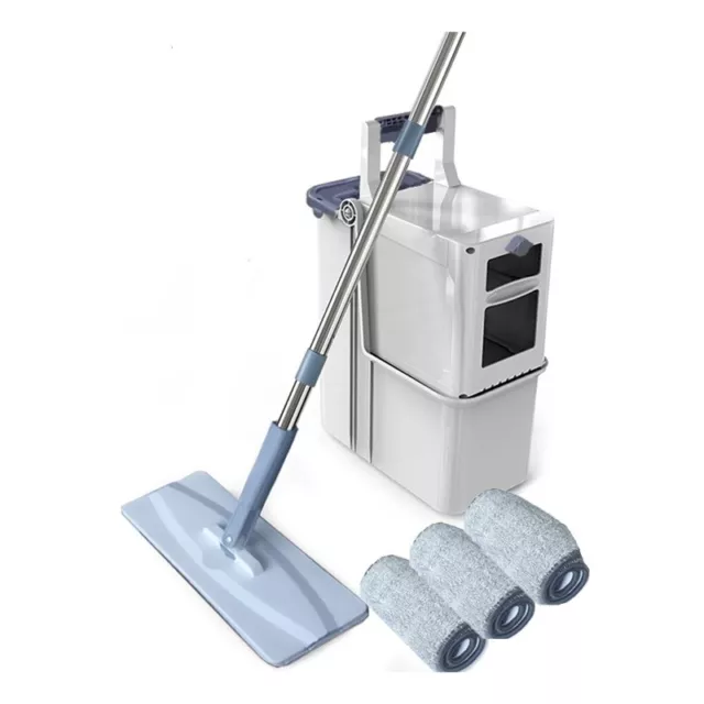 HANAMYA Floor Mop and Bucket Set with 3 Microfiber Mop Pads in White