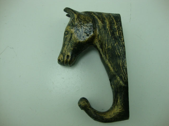 Vintage Solid Brass Horse Head Equestrian Hook Hanger For Coats Hats 6"