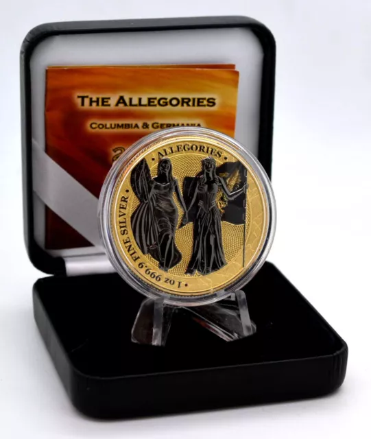 1 oz plata 999 5 marcas The Allegories Columbia & Germania 2019 oro espacial