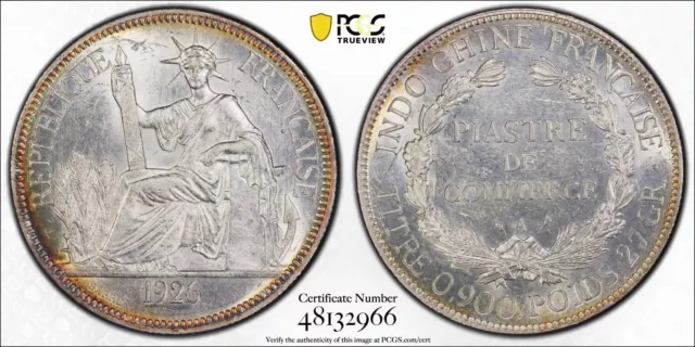 1926-A Piastre French Indo China PCGS AU58 Silver Piastre Lec-302 132966 2