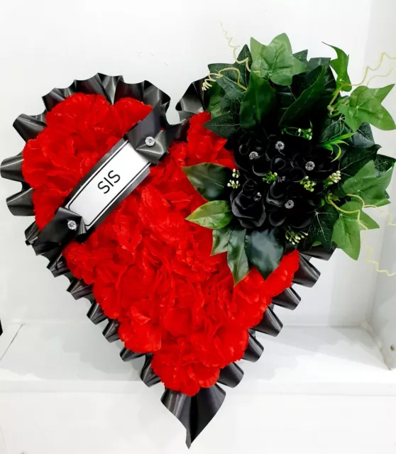 Artificial Silk Funeral Heart Wreath Tribute Flower Memorial Rose Mum Gran