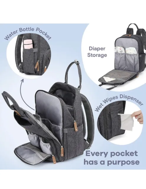 RUVALINO Large Diaper Bag Backpack, Multifunction Travel Maternity Baby Changing 3