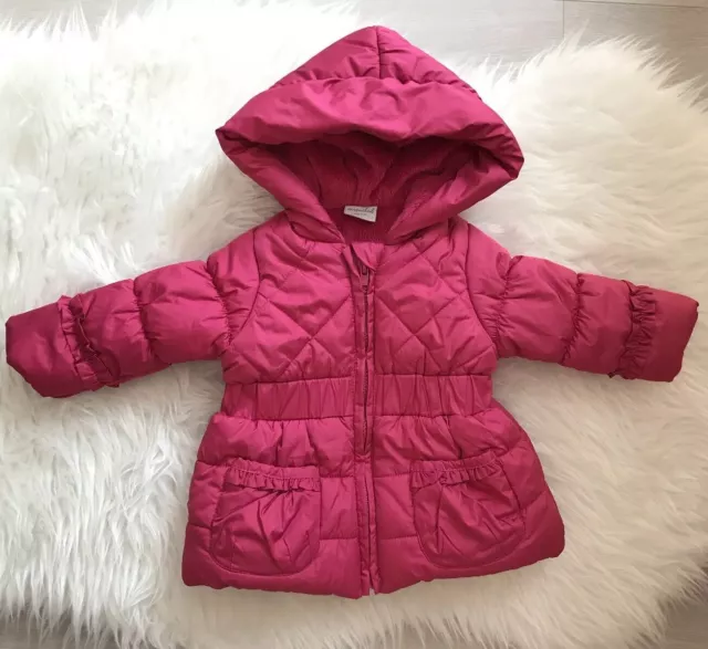 BOOTS MINI CLUB Puffa Coat Size 3 6 Months Baby Girls Pink Quilted Hooded Winter 4.00 PicClick UK