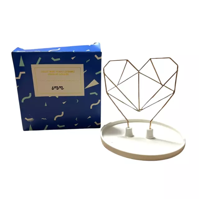 IMM Living BNIB Rose Gold Porcelain Coxet Wire Heart Ceramic Jewelry Holder