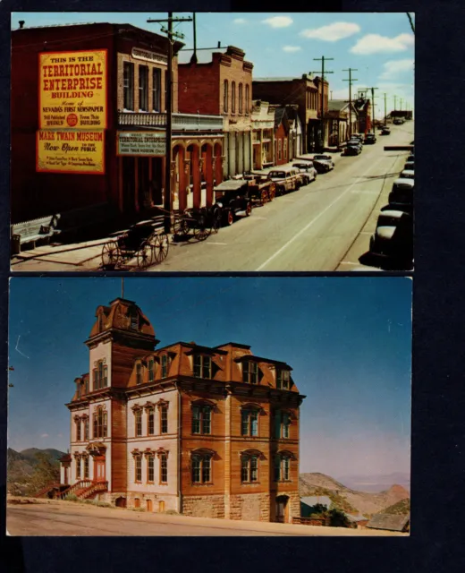2 Vintage Postcards VIRGINIA CITY, NEVADA: FOURTH WARD SCHOOL & C STREET