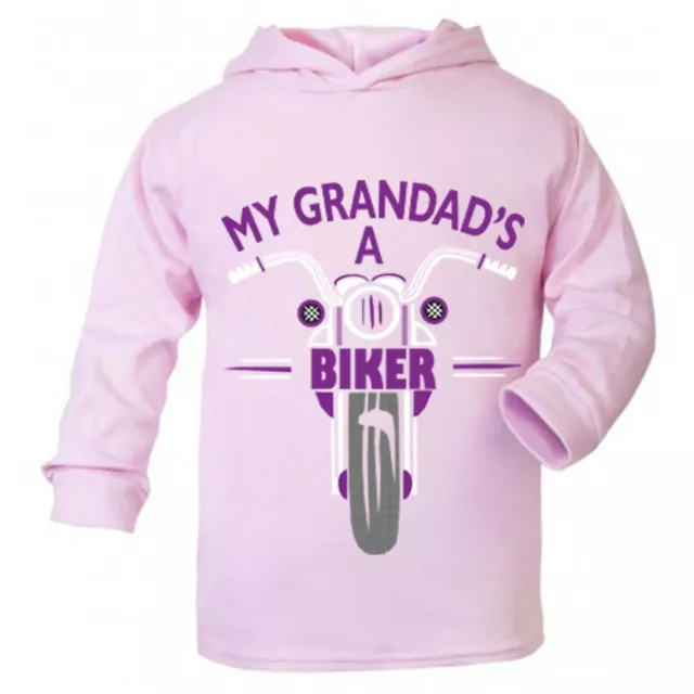 My Grandad is a biker motorcycle toddler kids children pink hoodie 100% cotton