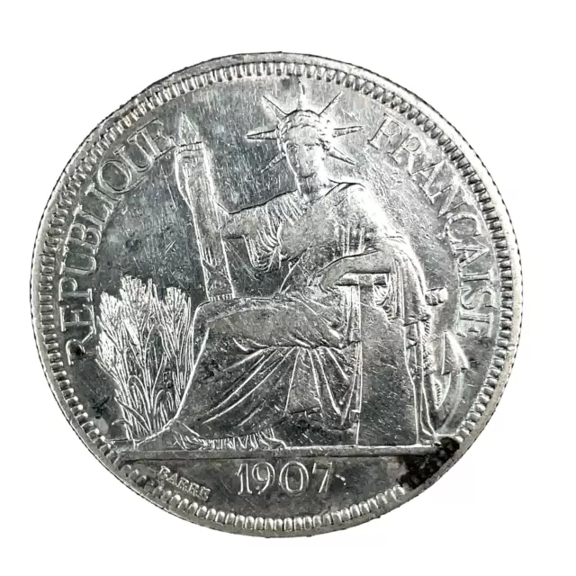 FRANCE FRENCH INDO-CHINA (VIETNAM) 1907-A PIASTRE SILVER COIN Km 5a.1