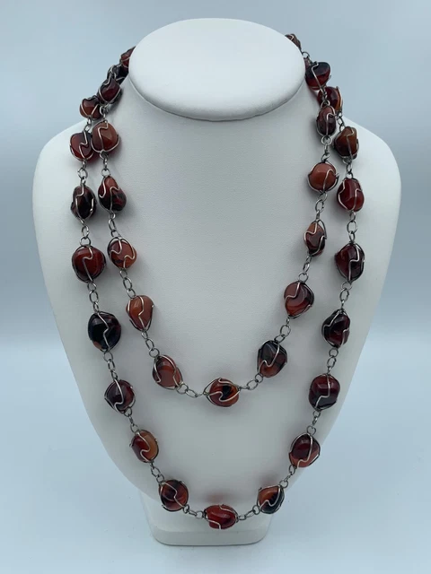 Collier Sautoir En Pierres Naturelles Et Perles Argentées - Neuf, Jamais Porté - Se Porte Simple Ou Double - Origine France