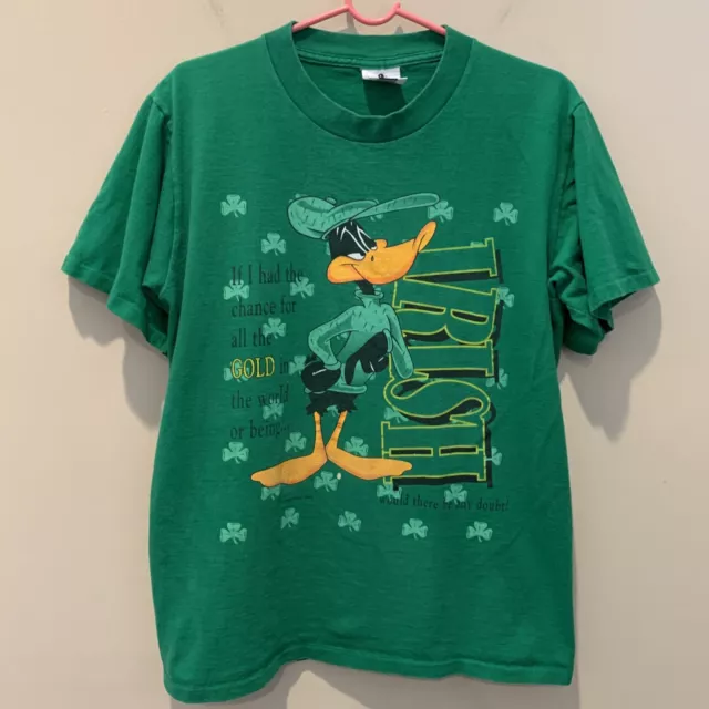 VINTAGE LOONEY TUNES Daffy Duck Irish pride Shirt 1993 Large Single ...