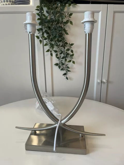 Modernist Art Deco Style Silver 2 Arm Candelabra Table Lamp