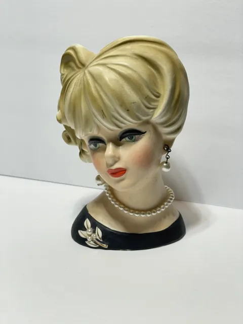 Lady Head Vase Napcoware C7472 Japan Blonde Black Dress Necklace Earrings