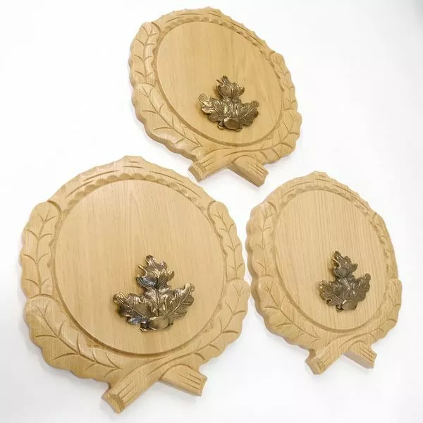 3 Pieza Keilerschilder Tallado Roble Claro Af 19 CM Con Hoja de Roble 2