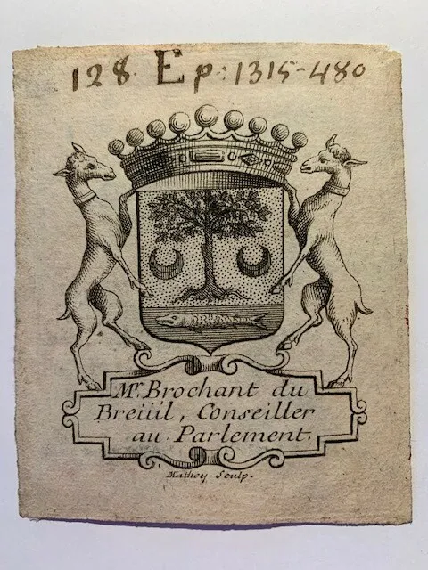 Ex-libris BROCHANT du BREUIL, B2434, 65x55, 18th, engraver Mathey C.E.