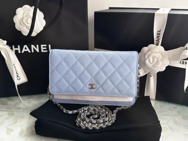 NEW 23P CHANEL 2023 Wallet on Chain Caviar Leather Periwinkle Blue
