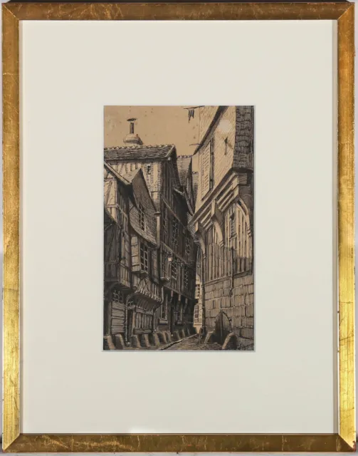Framed Early 20th Century Pen and Ink Drawing - Timber Street