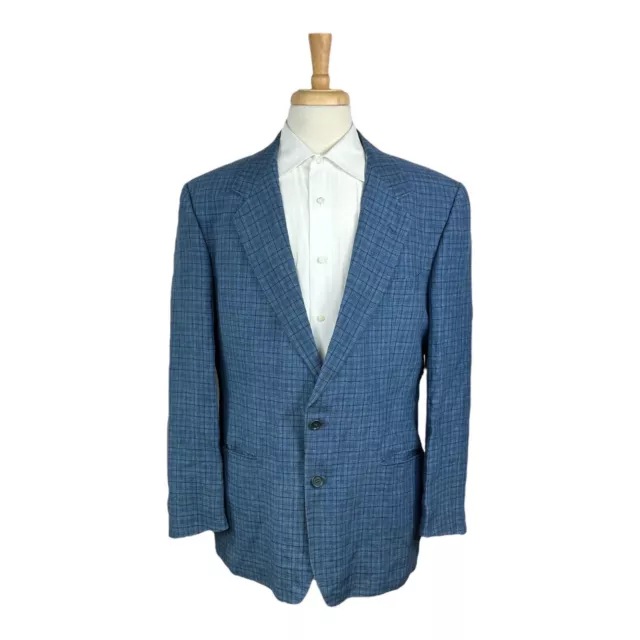 Ermenegildo Zegna Blue Checked Pure Linen Mens Blazer Size 48L Excellent