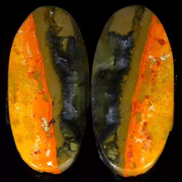 34.60Cts .Natural Bumble Bee Eclipse Jasper 13x28x4mm Oval Pair Cab Top Gemstone