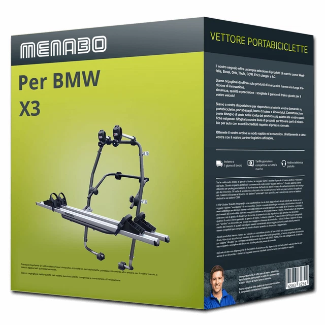 Menabo Stand Up 2 portabici portellone per BMW X3 Tipo F25 - 2 bici Nuovo