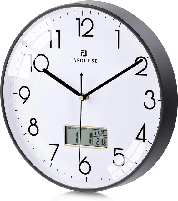 Orologio Da Parete Con Datario E Termometro LCD, Silenzioso Orologio Moderno Ner