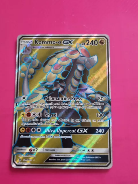 Kommo-o GX 141/145 Pokémon-Karte Wächter steigend. Full Art Ultra seltene Holo