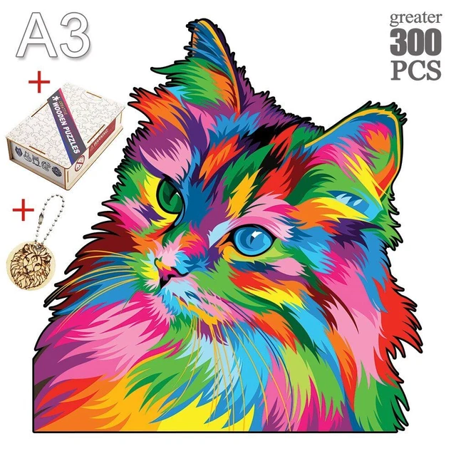 Kitten Shape Wooden Jigsaw Puzzle Games Adults Children Educational Toys Gifts