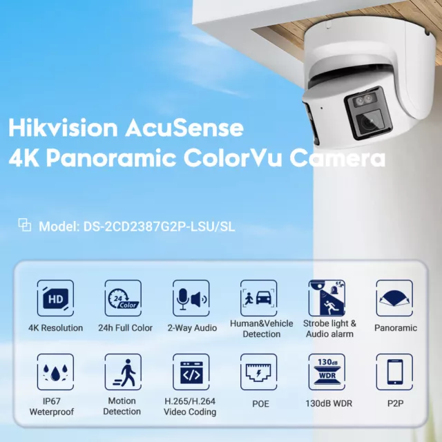 Hikvision 8MP ColorVu 180° Dual lens Panoramic IP Camera DS-2CD2387G2P-LSU/SL 2