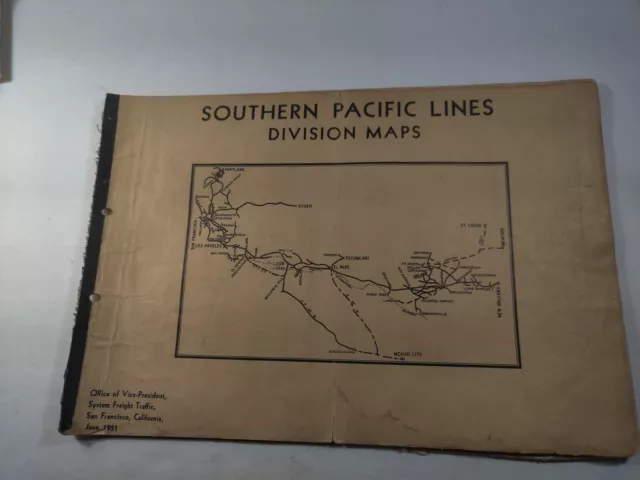 Vtg June 1951 Southern Pacific Lines Division Maps Book 15.5" x 10.5" - 19 Maps