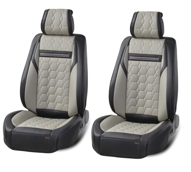 Deluxe Grey Black 1+1 PU Leather Front Seat Covers Cushion For Kia Hyundai