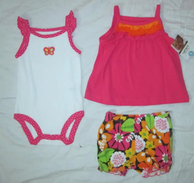 NWT Infant Baby Girls CARTERS Bodysuit, Tank Top Shirt, Shorts Outfit - 6 months