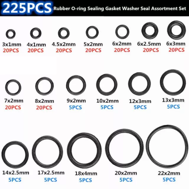 Kit anelli O resistenti al carburante 225 pz assortimento gomma per idraulica e