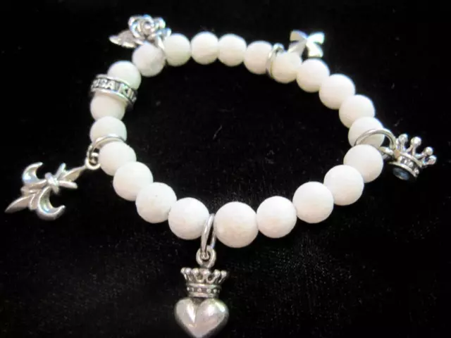 King Baby Studio White Coral Bead Sterling Silver Charm Bracelet