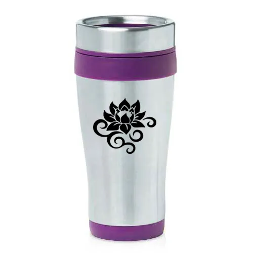 Stainless Steel Insulated 16 oz Travel Coffee Mug Cup Lotus Flower Scroll