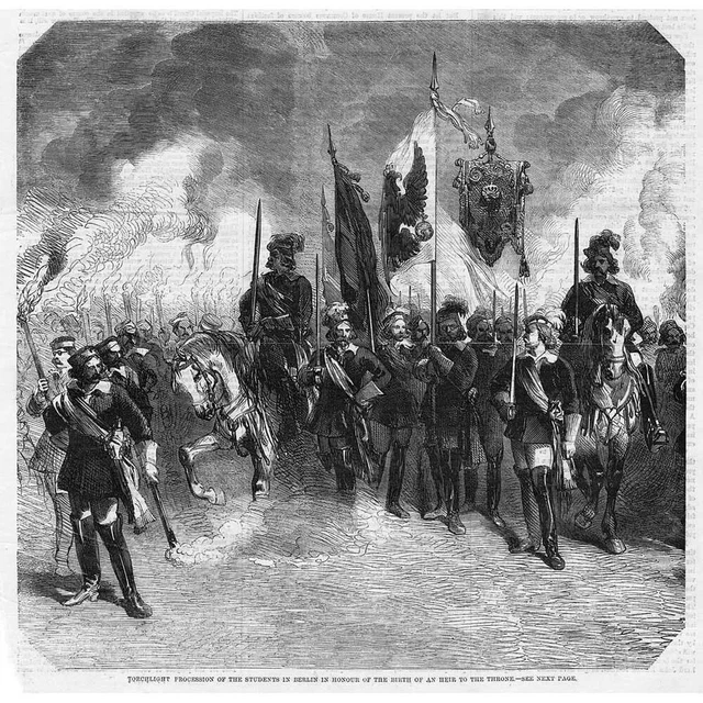 BERLIN Students Torchlight Procession Birth of Heir to the Throne-Old Print 1859