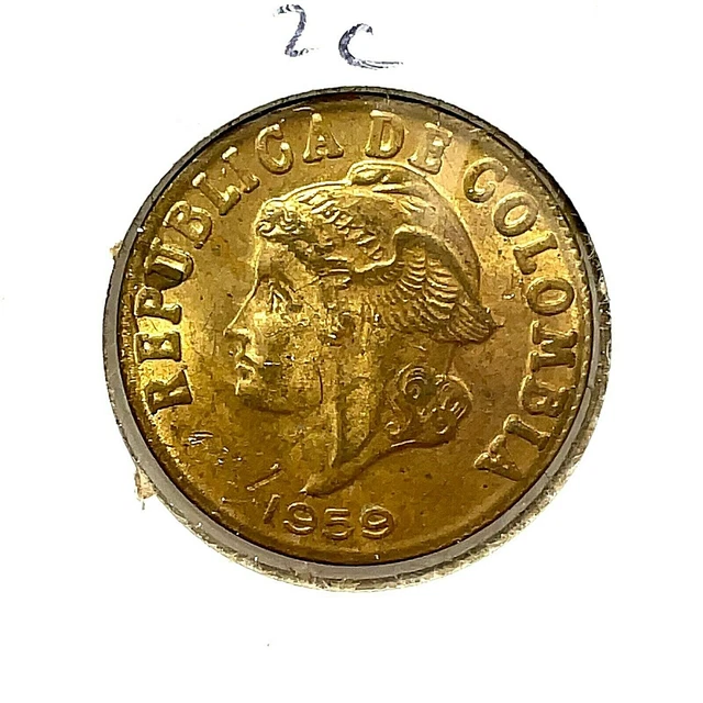 COLOMBIA 1959 - 2 Centavos  Gem BU. KM# 214