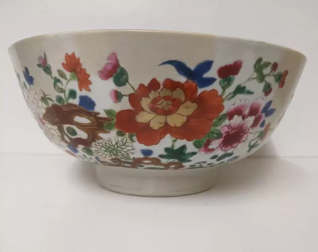 18th Century Chinese Export Porcelain Punch Bowl With Peonies And Chrysanthemums