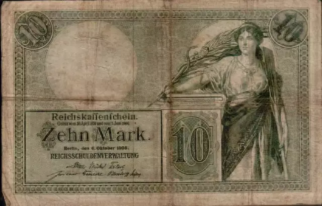 1906 Germany / German empire / Kaiser 10 Mark Banknote