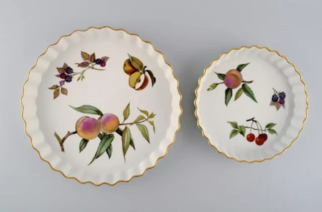 Royal Worcester, England. Two Evesham pie dishes in porcelain with fruits