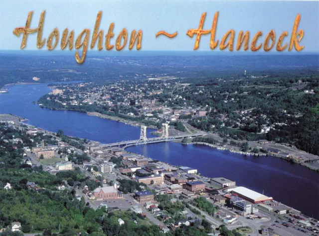 Postcard MI Houghton Hancock Bridge Portage Lake Lift Bridge Houghton County 6x4