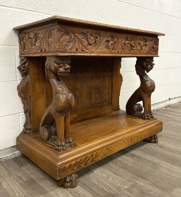 Antique 19th Century Carved Grotesque Renaissance Console Table
