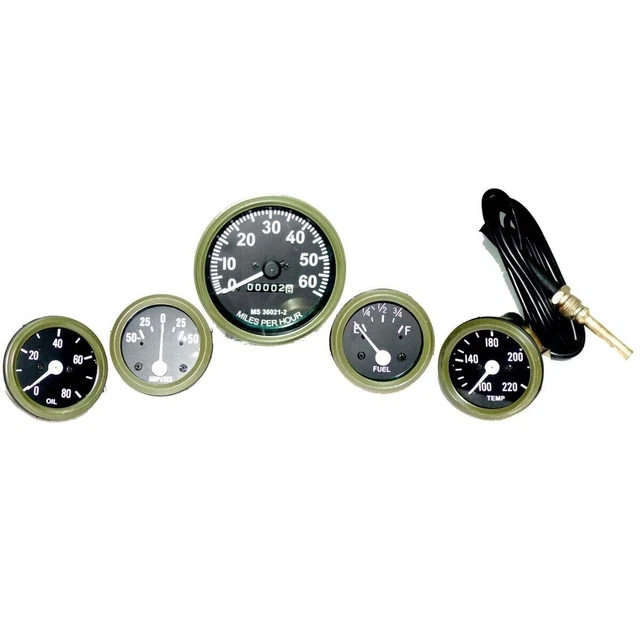 Willys MB Jeeps Ford GPW Gauges Kit Speedometer Temp-Oil Fuel Ampere S2u