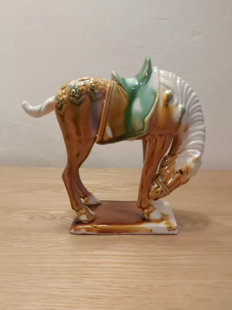 Vintage Chinese Tang Dynasty Style Porcelain Horse with Sancai glaze  17cm