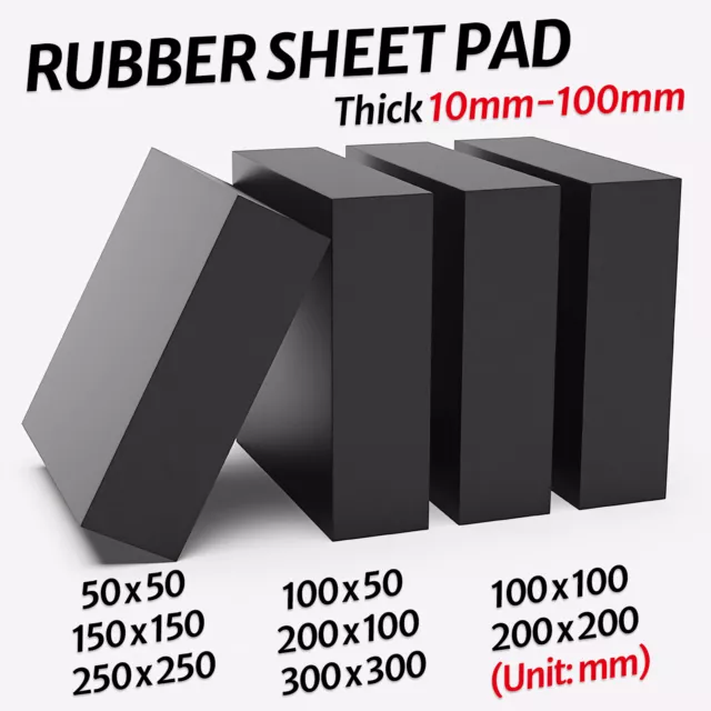 Black Rubber Sheet Pad 50x50 100x100 150x150 200x200 300x300mm Thick 10-100mm