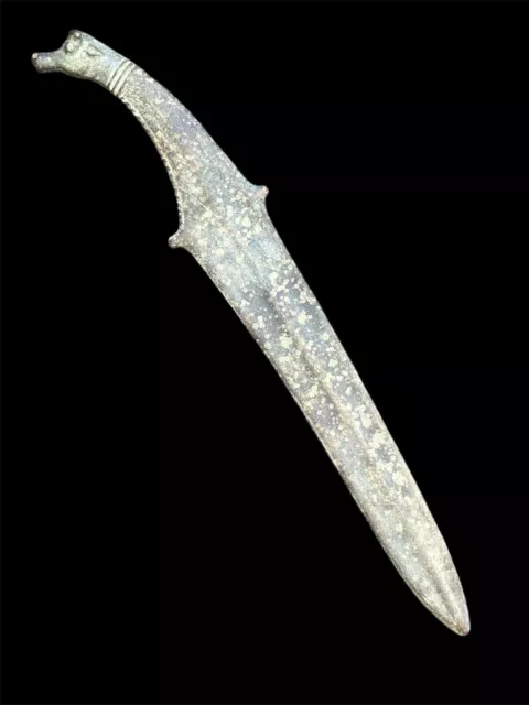 Very Unique Ancient Roman Bronze 30+cm Dagger With Rare Animal figure Handle